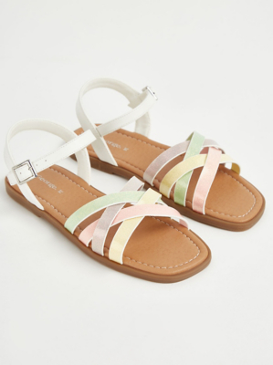 White Glitter Strap Sandals Kids at ASDA