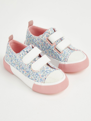 First Walkers Ditsy Floral Twin Strap Canvas Trainers