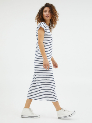 Striped T Shirt Dresses For Women 2026.White Stripe Midi T-Shirt Dress | Women | George at ASDA