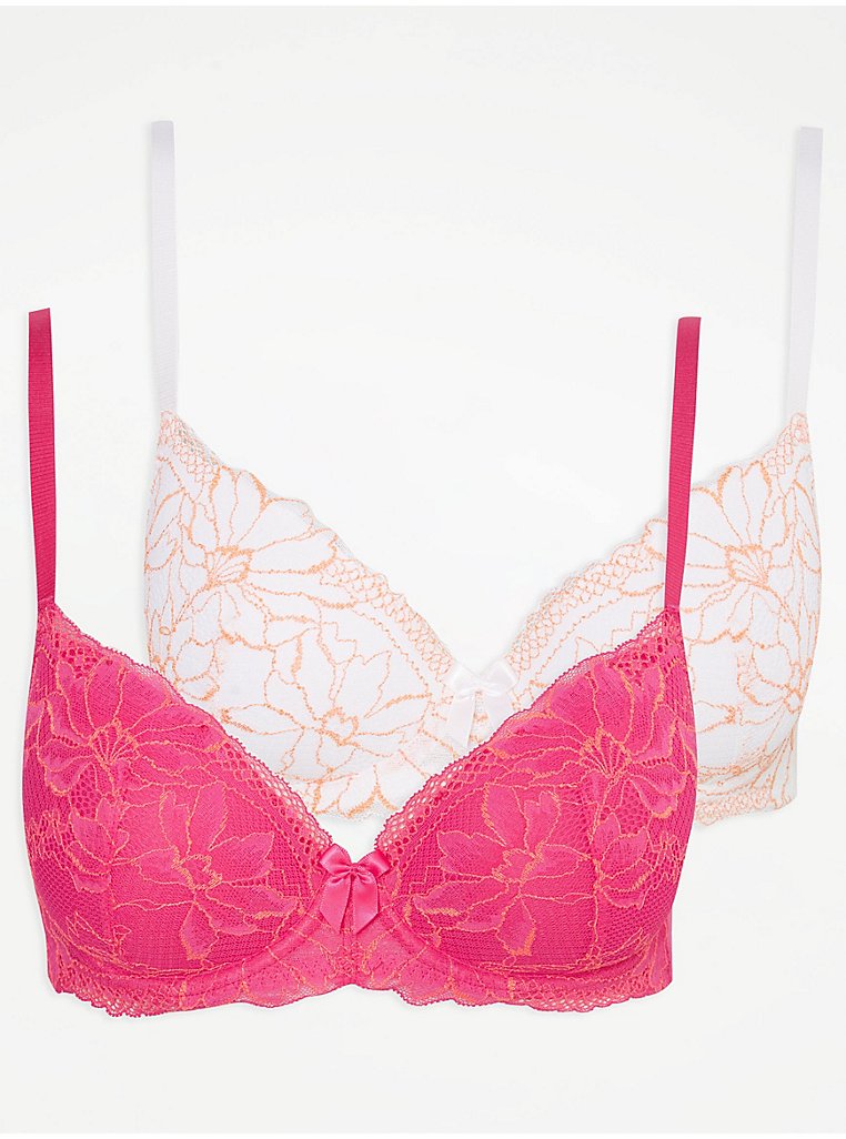 GEORGE ASDA LADIES Blue & Pink Lace Patterned Non Wired Bra UK Size 34F New  £6.99 - PicClick UK