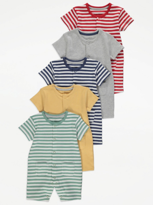 Striped Pocket Rompers 5 Pack Baby at ASDA