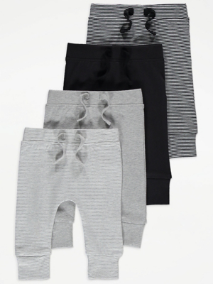 Monochrome Stripe Joggers 4 Pack Baby at ASDA