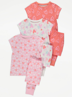 Pink Heart Print Short Sleeve Pyjamas 3 Pack | Kids | George at ASDA