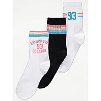 White Collegiate Rainbow Ribbed Ankle Socks 3 Pack | Women | George at ASDA