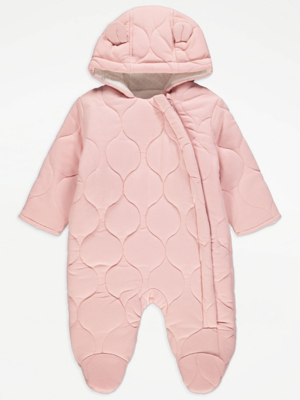 Pink Quilted Pramsuit Baby at ASDA