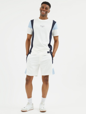 White Colour Block Jersey Shorts Men at ASDA