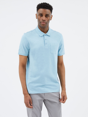 Light Blue Textured Polo Top Men at ASDA
