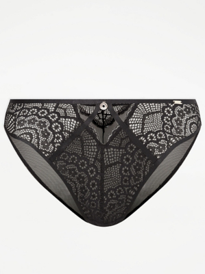 Entice Black Lace High Leg Knickers Women at ASDA