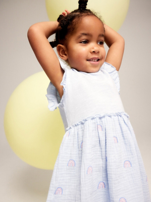 Blue Rainbow Print Textured Dress Kids at ASDA