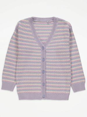 Lilac Pastel Stripe Cardigan Kids at ASDA