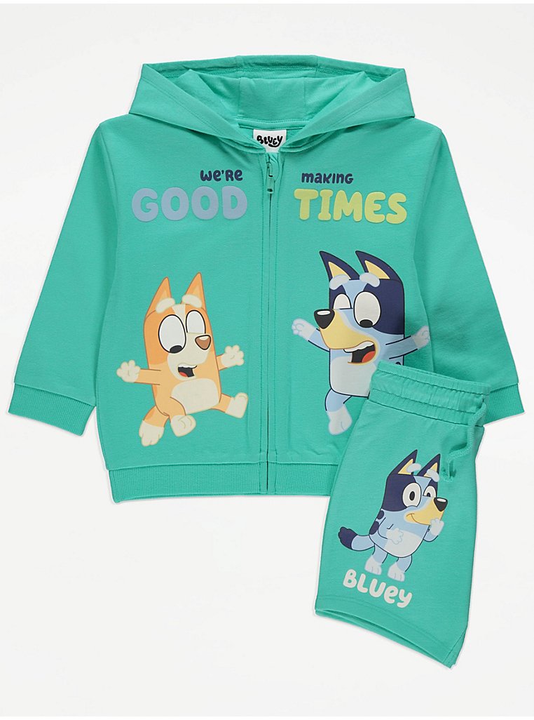 Bluey Green Good Times Zip Through Hoodie and Shorts Outfit