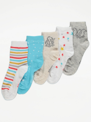 Disney Dumbo Cotton Rich Socks 5 Pack Baby at ASDA