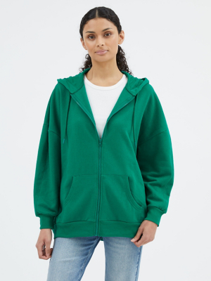 Green Oversized Longline Zip Through Hoodie Women at ASDA