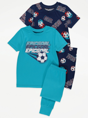 Blue Epic Goal Football Pyjamas 2 Pack Kids at ASDA
