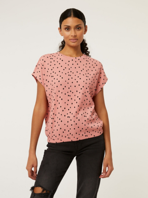Pink Polka Dot Print Crepe Bubble Hem Top Women at ASDA