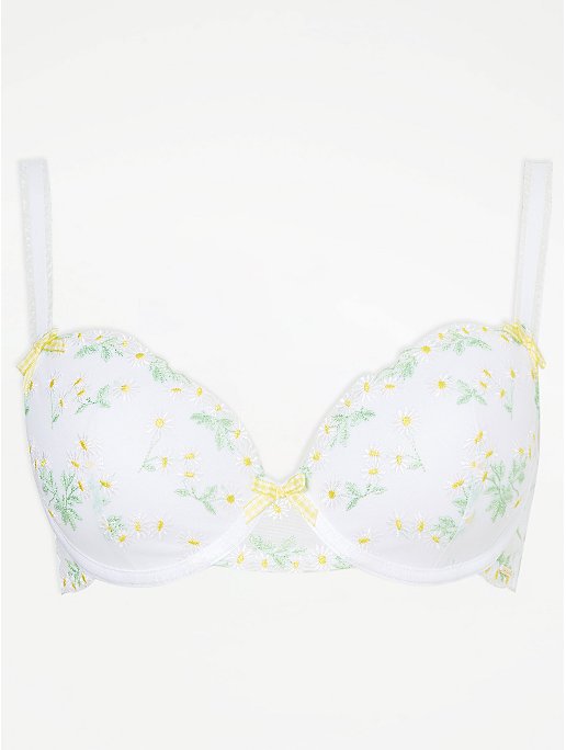 Entice White Daisy Embroidered T-Shirt Bra | Women | George at ASDA