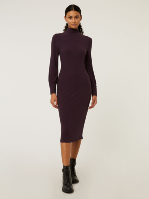 Plum Ribbed Cuffed Midi Dress Women at ASDA