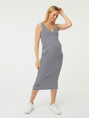 Maternity Black Striped Fitted Midi Dress Women at ASDA