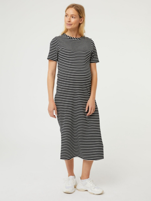 Maternity Black Jersey Striped TShirt Midi Dress Women at ASDA