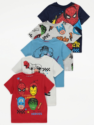 Marvel Character Short Sleeve TShirts 5 Pack Kids at ASDA