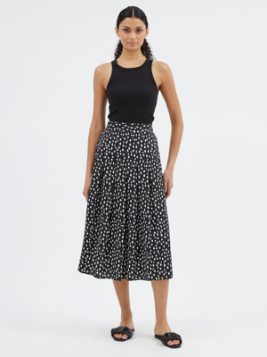 Black Patterned Wide Pleated Skirt Women at ASDA