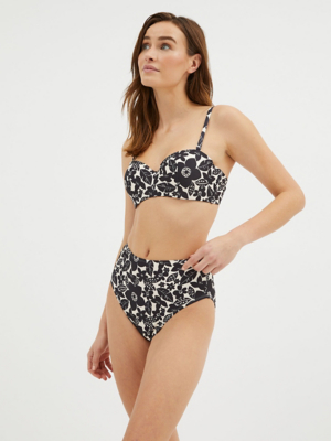 Black Flower Print High Waisted Bikini Bottoms Women at ASDA
