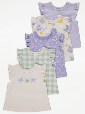 Spring Floral Frilly Short Sleeve Tops 5 Pack Baby at ASDA