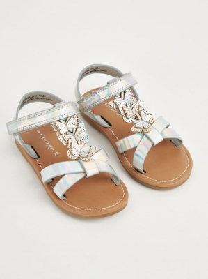 Silver Holographic Butterfly Sandals Kids at ASDA