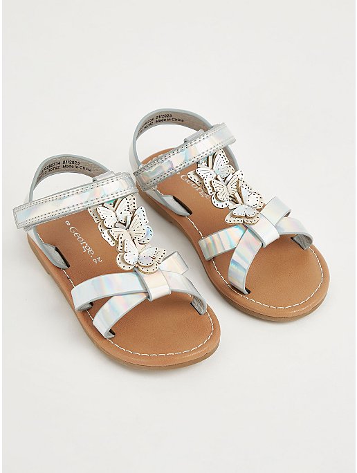 Silver Holographic Butterfly Sandals | Kids | George at ASDA