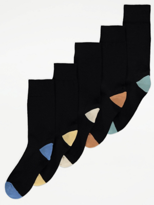 Black Feel Fresh Cushion Sole Socks 5 Pack Men at ASDA