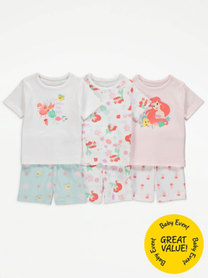 Disney The Little Mermaid Short Pyjamas 3 Pack | Baby | George at ASDA