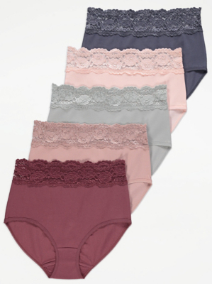 Lace Trim Full Brief Knickers 5 Pack