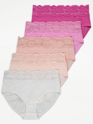 Lace Top Midi Knickers 5 Pack Lingerie at ASDA