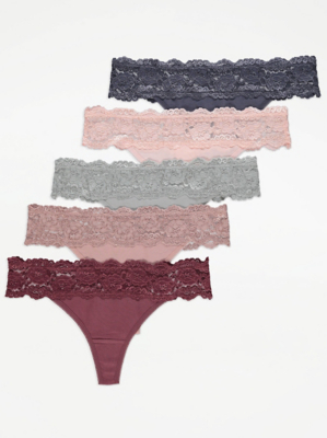 Lace Thongs 5 Pack Women at ASDA