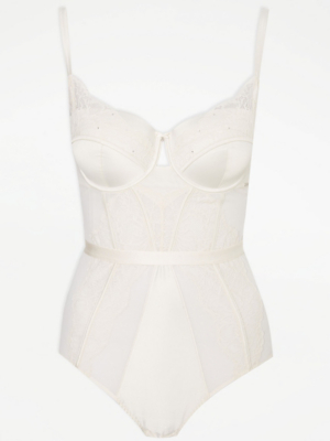 Entice Cream Bridal Lace Bodysuit Women at ASDA