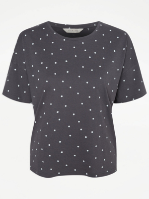 Grey Polka Dot Print Pyjama Top Lingerie at ASDA