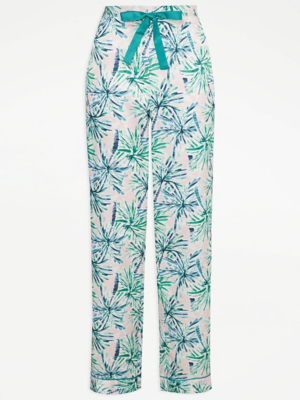 Green Tropical Print Satin Pyjama Bottoms Women at ASDA