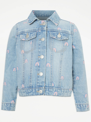 Light Wash Rainbow Print Denim Jacket Kids at ASDA