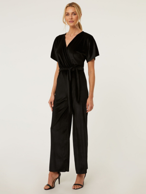 Black Velour Wrap Jumpsuit Women at ASDA