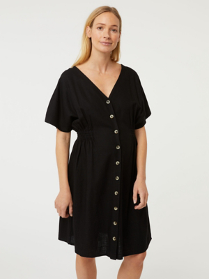 Maternity Black Button Up Mini Dress Women at ASDA