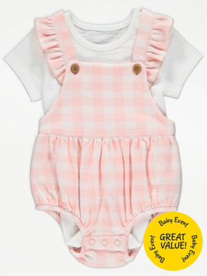 Pink Gingham Romper and Bodysuit Outfit Baby at ASDA