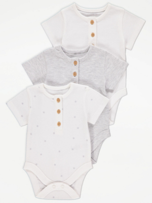 Grey Star Print Ribbed Bodysuits 3 Pack Baby at ASDA