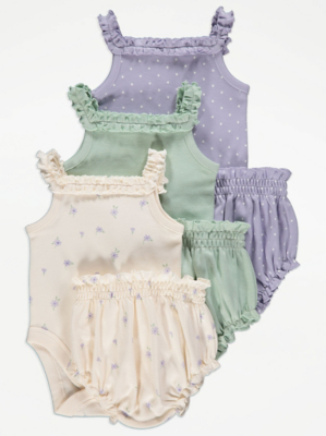 Spring Floral Frilly Bodysuit and Shorts Outfit 3 Pack Baby