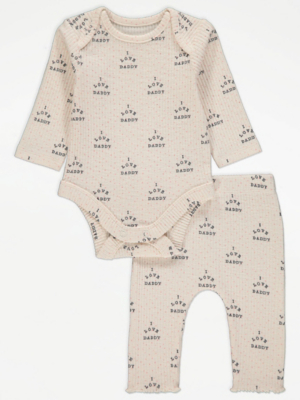 Cream I Love Daddy Ribbed Bodysuit and Trousers Outfit Baby