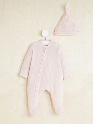 Billie Faiers Pink Towelling Sleepsuit and Hat Outfit Baby
