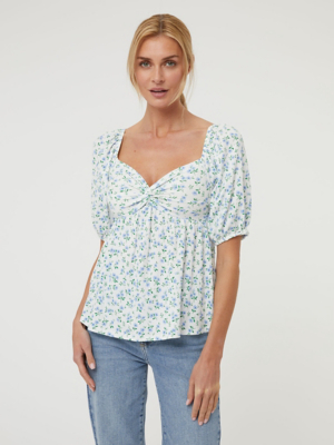 Blue Floral Twist Front Top Women at ASDA