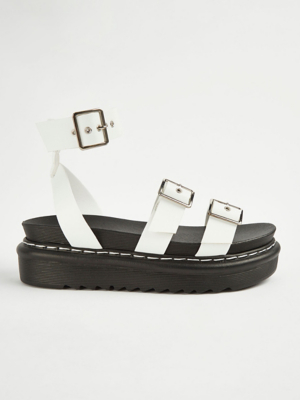 White Buckled Flatform Sandals Women at ASDA