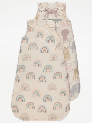 Cream Rainbow Safari Sleep Bag 1 Tog 2 Pack Baby at ASDA