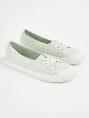 Mint Embroidered Lace Up Ballet Pumps Women at ASDA