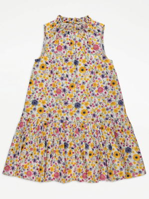 Daisy Floral Woven Tiered Dress Kids at ASDA